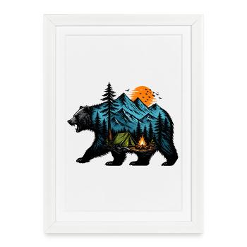 Night camping: mountain and fire - Framed poster (27 × 37 cm) - white - Front