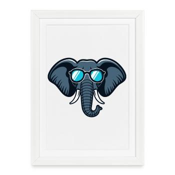 Éléphant lunettes rétro - Affiche encadrée (27 × 37 cm) - blanc - Devant