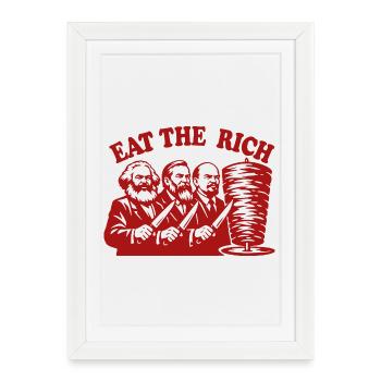 Mangez les riches - Marx Engels, Lénine - Döner Kebab - Affiche encadrée (27 × 37 cm) - blanc - Devant