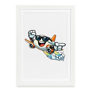 Cheerful airplane with sunglasses - Framed poster (27 × 37 cm) - white - Front