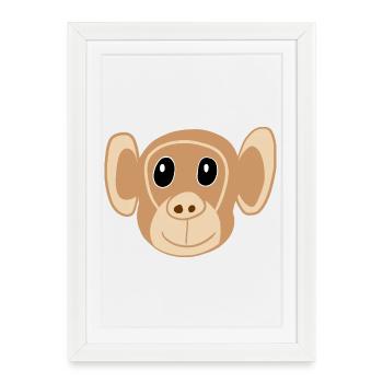 Visage de singe mignon imprimé Singe Monkey Monkey Kids - Affiche encadrée (27 × 37 cm) - blanc - Devant