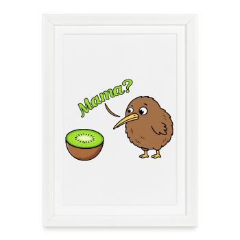 Mama Kiwi Bird Funny Kiwi Fruit New Zealand - Framed poster (27 × 37 cm) - white - Front