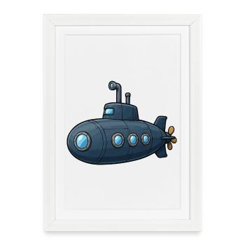 Blue Cartoon Submarine Adventure - Framed poster (27 × 37 cm) - white - Front