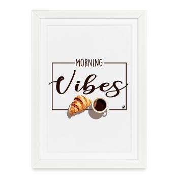 Tasse de café et croissant - Affiche encadrée (27 × 37 cm) - blanc - Devant