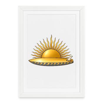 Golden sun with surfboard and sea waves surfer - Framed poster (27 × 37 cm) - white - Front