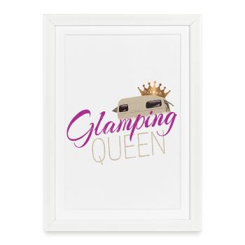 Glamping Queen Camping with Vintage Caravan - Framed poster (27 × 37 cm) - white - Front