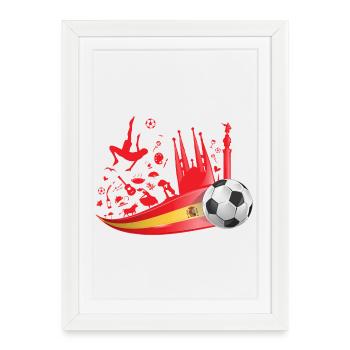 Design du supporter de football espagnol – Rouge jaune avec ballon de football - Affiche encadrée (27 × 37 cm) - blanc - Devant