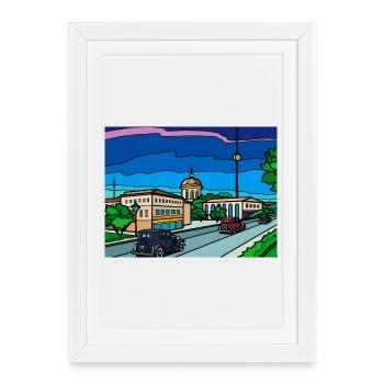 Scène rétro de rue urbaine - Affiche encadrée (27 × 37 cm) - blanc - Devant