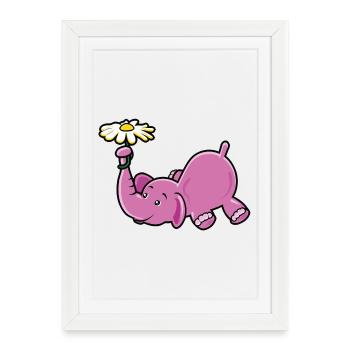 Pink Elephant with Daisy - Framed poster (27 × 37 cm) - white - Front