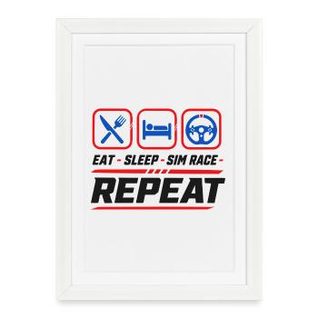 Eat sleep sim race repeat for sim racing fans - Framed poster (27 × 37 cm) - white - Front