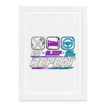 Répétition de la course Sleep Sim pour les fans de sim racing - Affiche encadrée (27 × 37 cm) - blanc - Devant
