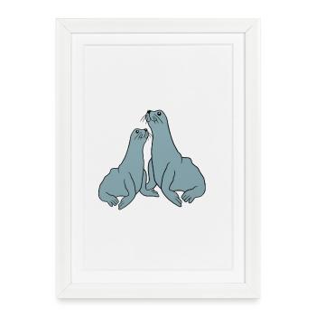 Illustration de phoque ludique - Affiche encadrée (27 × 37 cm) - blanc - Devant