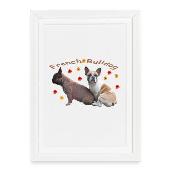 Français Fleurs de bouledogues - Affiche encadrée (27 × 37 cm) - blanc - Devant