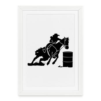 Equitation Western Equestre - Course de tonneaux - Affiche encadrée (27 × 37 cm) - blanc - Devant
