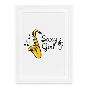 Saxy girl - Sexy fille saxophone pun - Affiche encadrée (27 × 37 cm) - blanc - Devant