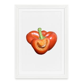 Oui les poivrons! Drôles de légumes rire joyeusement heureux - Affiche encadrée (27 × 37 cm) - blanc - Devant
