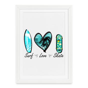 surf love skate vague coeur - Affiche encadrée (27 × 37 cm) - blanc - Devant