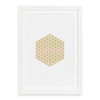Fleur de Vie - 5ème Dimension - Or - Amour - Affiche encadrée (27 × 37 cm) - blanc - Devant