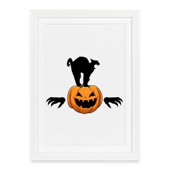 Halloween Black Cat Pumpkin Zombie - Framed poster (27 × 37 cm) - white - Front