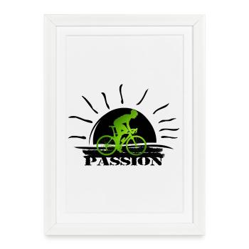 Cycliste en silhouette vert fluo - Affiche encadrée (27 × 37 cm) - blanc - Devant