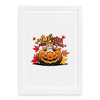 Chats Halloween Citrouille Design - Affiche encadrée (27 × 37 cm) - blanc - Devant