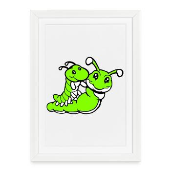 2 amis chevauchant une chenille père mère enfant papa maman - Affiche encadrée (27 × 37 cm) - blanc - Devant