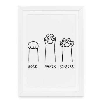 chat pierre papier ciseaux drôle - Affiche encadrée (27 × 37 cm) - blanc - Devant