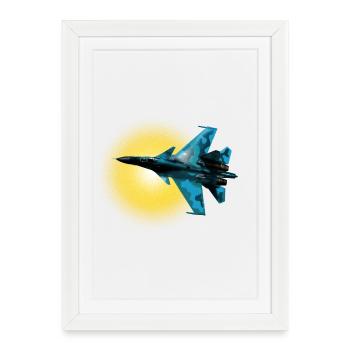 Bleu Camouflage Avion De Chasse Cercle De Soleil - Affiche encadrée (27 × 37 cm) - blanc - Devant