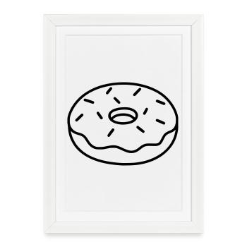 Minimaliste Donut Vector Motif Nourriture - Affiche encadrée (27 × 37 cm) - blanc - Devant