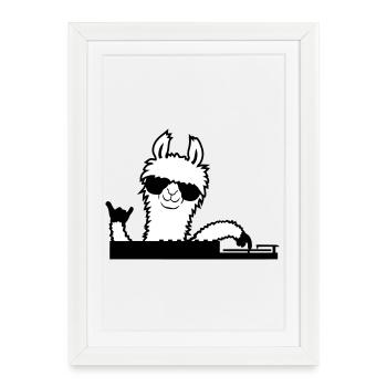 Llama DJ Cool Party Music DJ Sunglasses Cute - Framed poster (27 × 37 cm) - white - Front