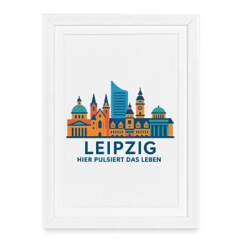 Leipzig Skyline Pulsating Silhouette - Framed poster (27 × 37 cm) - white - Front