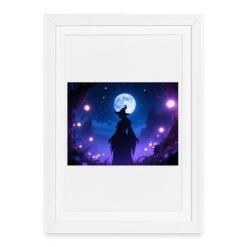 Silhouette de sorcières de nuit au clair de lune - Affiche encadrée (27 × 37 cm) - blanc - Devant