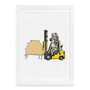 Drôle de conducteur de chariot élévateur zébré spaghetti italien - Affiche encadrée (27 × 37 cm) - blanc - Devant