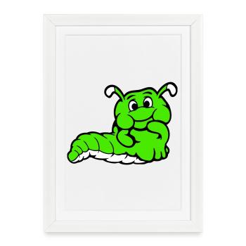 Chenille Ver Timide Amicale Curieux - Affiche encadrée (27 × 37 cm) - blanc - Devant