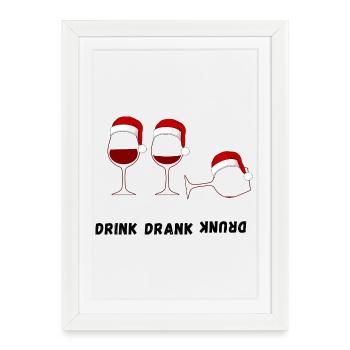 Drink Drank Drunk - Style pull de Noël laid - Affiche encadrée (27 × 37 cm) - blanc - Devant