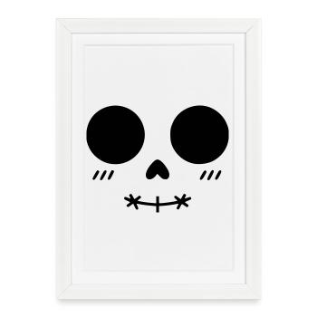 Minimalist Kawaii Skull Face - Framed poster (27 × 37 cm) - white - Front