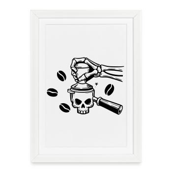 Café jusqu’à la mort : conception du crâne de barista - Affiche encadrée (27 × 37 cm) - blanc - Devant