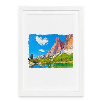 Lake in the Dolomites with paint effect - Framed poster (27 × 37 cm) - white - Front