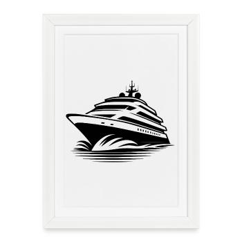 Cruise yacht with full waves ride ahead - Framed poster (27 × 37 cm) - white - Front
