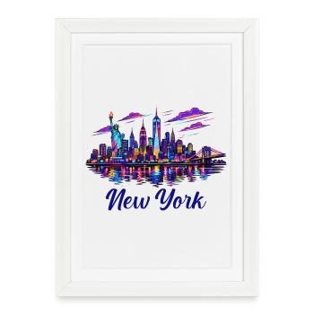 Silhouette néon de New York - Affiche encadrée (27 × 37 cm) - blanc - Devant