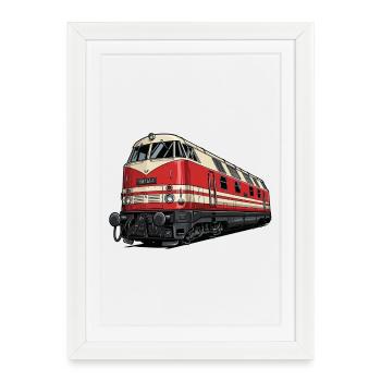Illustration d'une locomotive rouge vintage BR 118 - Affiche encadrée (27 × 37 cm) - blanc - Devant
