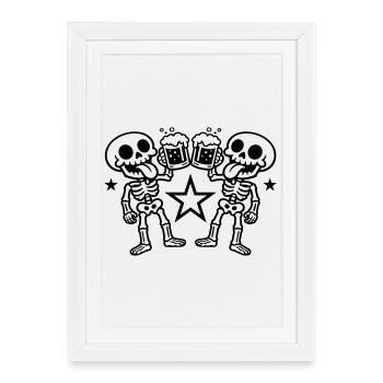 Bière Squelette Santé - Affiche encadrée (27 × 37 cm) - blanc - Devant