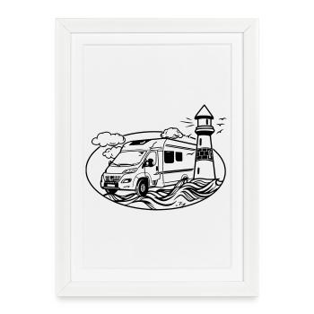 Camping-car au bord de la mer - Affiche encadrée (27 × 37 cm) - blanc - Devant