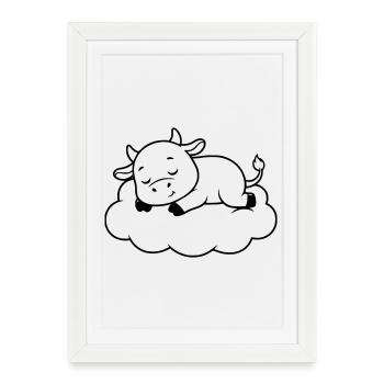 Sleeping Cow Cloud Dream Baby - Framed poster (27 × 37 cm) - white - Front