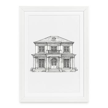 Façade de la villa dessinant un style vintage - Affiche encadrée (27 × 37 cm) - blanc - Devant