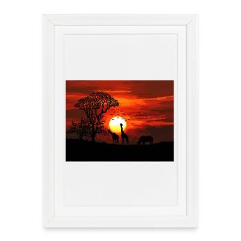 Coucher de soleil en savane africaine rétro pixel art - Affiche encadrée (27 × 37 cm) - blanc - Devant