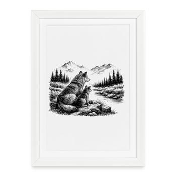 Wolf und Kind in der Natur – Berge, Wald, Fluss - Gerahmtes Poster (27 × 37 cm) - Weiß - Vorne