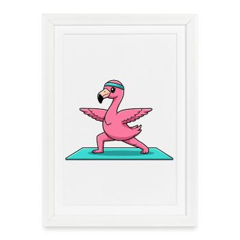 Yoga Flamingo Bird Doing Warrior Pose - Framed poster (27 × 37 cm) - white - Front