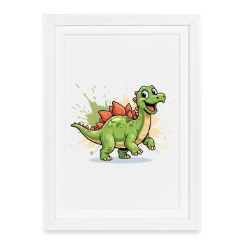 Dessin animé joyeux de Dino Stegosaurus - Affiche encadrée (27 × 37 cm) - blanc - Devant