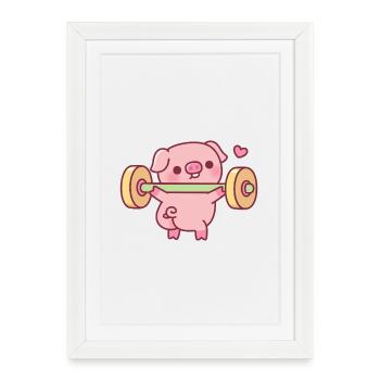 Cochon drôle qui fait des squats avec des poids - Affiche encadrée (27 × 37 cm) - blanc - Devant
